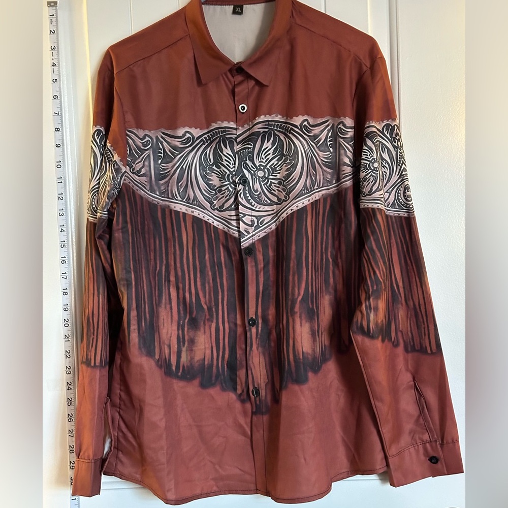 XL -Boutique Brown Western Style Button-Up Shirt